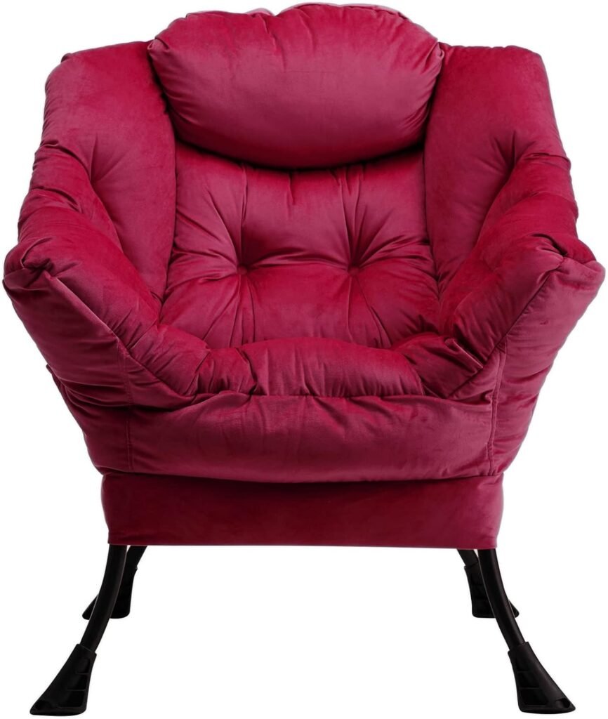 Relaxfauteuil van velvet in rood met armleuningen en stalen frame voor woonkamer en slaapkamer
