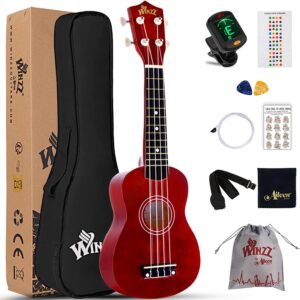 Sopraan ukulele starter set 21 inch – beginners kit met tuner draagtas extra snaren – draagriem plectrum akkoordkaart