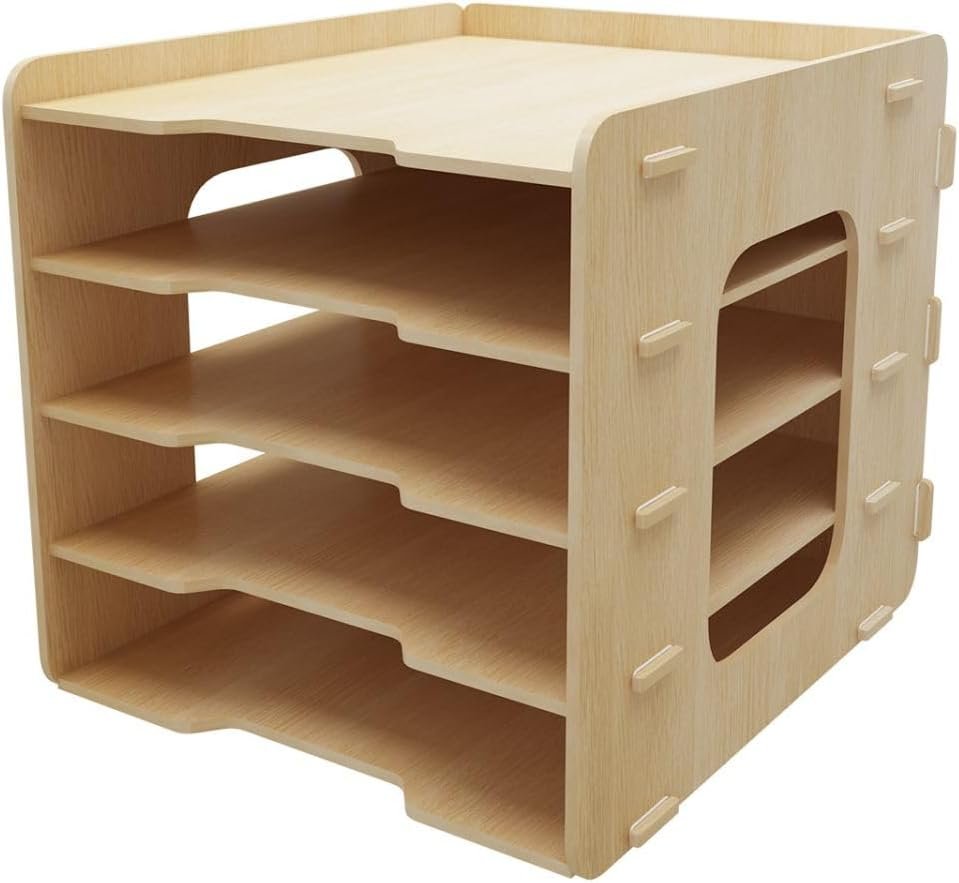 Houten bureau organizer met 5 lagen voor A4 documenten, post en tijdschriften