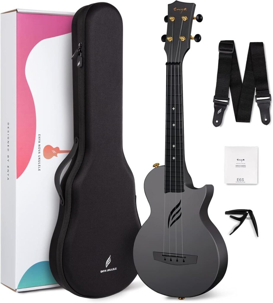 23 inch cutaway ukulele set van carbon fiber met draagtas, band, capo en extra snaren