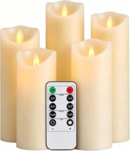 LED Kaarsen Set van 5 – 5″ 6″ 7″ 8″ 9″ – Realistische Flikkerende LED Vlam – Batterij Aangedreven – 10 Toets Afstandsbediening – Ideaal voor Feestjes, Thuis en Elegante Evenementen – Ivoorwitte Kleur