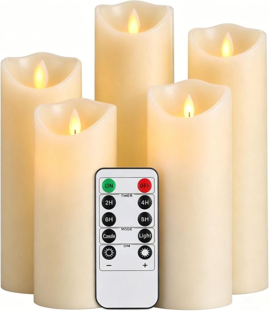 LED kaarsen set 5 stuks ivoorwit met flikkerende LED vlam en afstandsbediening voor decoratie en sfeerverlichting thuis en evenementen