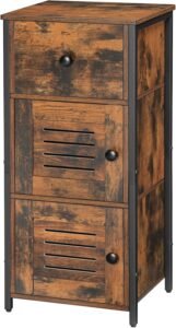 Nachtkastje met Lade en Verstelbare Plank – Zijkast met Louverdeuren voor Slaapkamer, Woonkamer of Hal – Vintage Opbergkast voor Woonruimte
