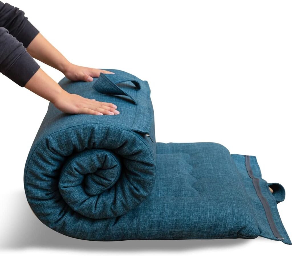 Opvouwbaar futon matras 135x190cm met geheugenfoam, hypoallergeen stof, handvat en rits voor kamperen, logeren en binnengebruik