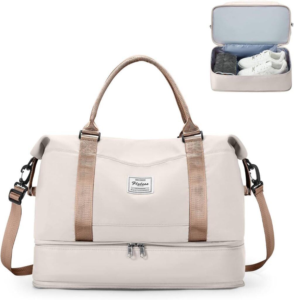 Reistas Handbagage met Schoenvak - Weekend- en sporttas - Waterafstotend duffle - Lichtbeige, cabineformaat