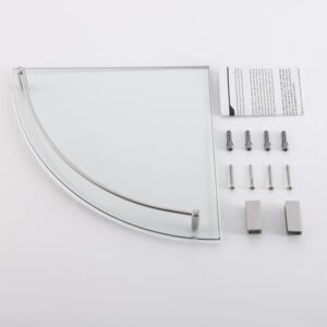 Hoekglasplank badkamer gehard glas – Doucheplank muurbevestigd met reling – Badkamer opbergsysteem staal – 7 mm glas hoekmodel