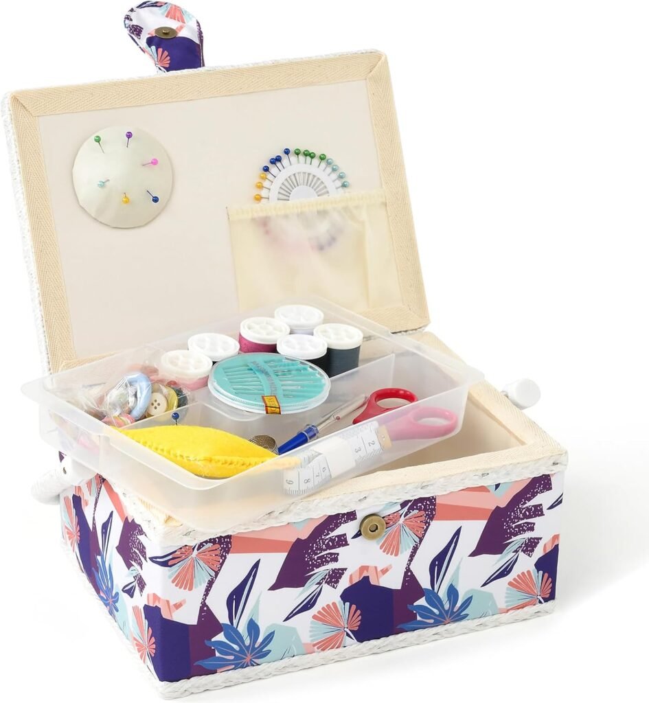 Roze naaimand met accessoires naaidoos organizer met handvat voor opbergen van naai- en handwerkspullen