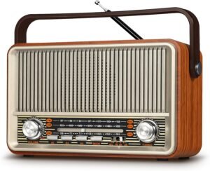 Draagbare vintage radio oplaadbaar – AM FM SW radio met Bluetooth – Retro radio met USB TF AUX – 1800mAh batterij en netstroom compacte uitvoering