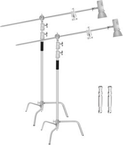 C-Statief 2-Pack met Boomarm – Verstelbaar Lichtstatief voor Softbox, Reflector en Monolight – RVS Constructie – 300 cm met 128 cm Controlearm