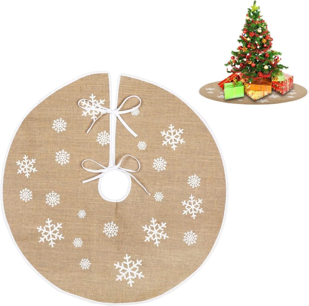 Jute kerstboomrok met sneeuwvlokken vintage kerstdecoratie 32 of 48 inch