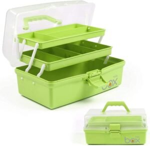 Opvouwbare opbergbox 12 inch met 2 lades – 3-laags organizer multifunctioneel opbergen – Gereedschapskist EHBO- en naaidoos – Groen