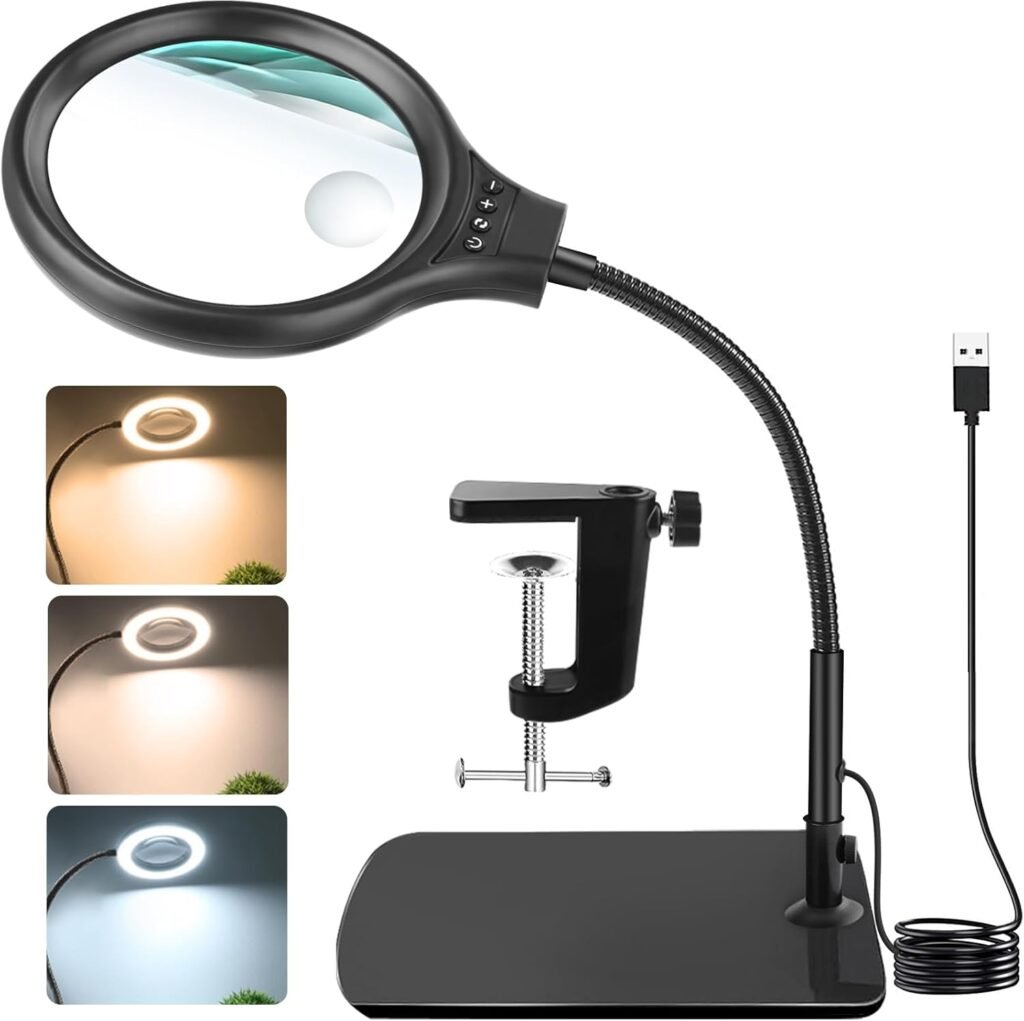Vergrootglas met licht 10x 20x vergrootlamp handsfree 3 kleurenmodi flexibele gooseneck klem standaard
