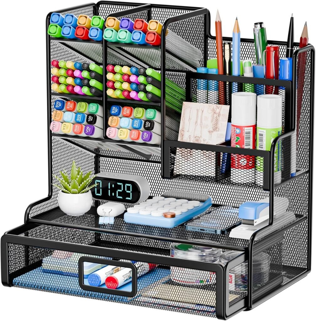 Bureau Organizer met Pennenhouder - Mesh Bureau Opberger voor Kantoor en Thuiswerkplek - Documenthouder met Meerdere Opbergvakken - Zwart Metaal The alt tekst of the image needs to be gathered by using the following chatgpt command: Wat zou de compact seo geoptimaliseerde alt tekst zijn voor mijn volgende productafbeelding voor mijn webshop: “”””Mesh Desk Organizer - Bureau Organizer - Stationery Organizer - Pennenhouder - Tafel Organizer - Opbergruimte voor Kantoorbenodigdheden - Stijlvolle Kantooraccessoires - Zwart Metaal - Ruimtebesparend ”””” Mesh bureau organizer met pennenhouder van zwart metaal voor het opbergen van kantoorbenodigdheden