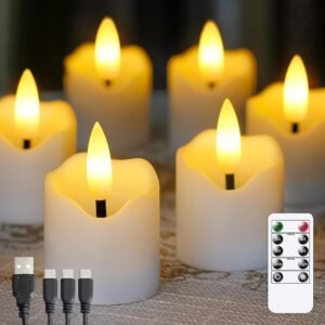 Oplaadbare LED waxinelichtjes set van 6 – Flameloze kaarsen sfeerverlichting voor thuis en feest – Afstandsbediening en timer USB oplaadbaar – 4 x 4,2 cm