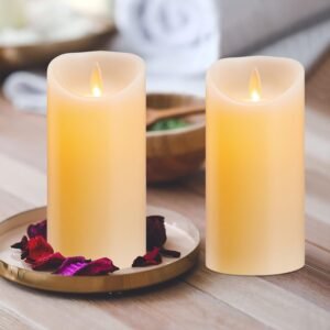 LED kaarsen set oplaadbaar – Flikkerende vlam LED kaarsen met afstandsbediening en timer – Veilig kaarslicht decoratie – 7,5 x 10 cm set van 2