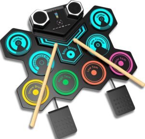 Elektronische Drum Set met 9 Pads – Draagbaar Siliconen Drumstel met Ingebouwde Stereo Luidsprekers – Oplaadbare Batterij voor Beginners, Kinderen en Volwassenen