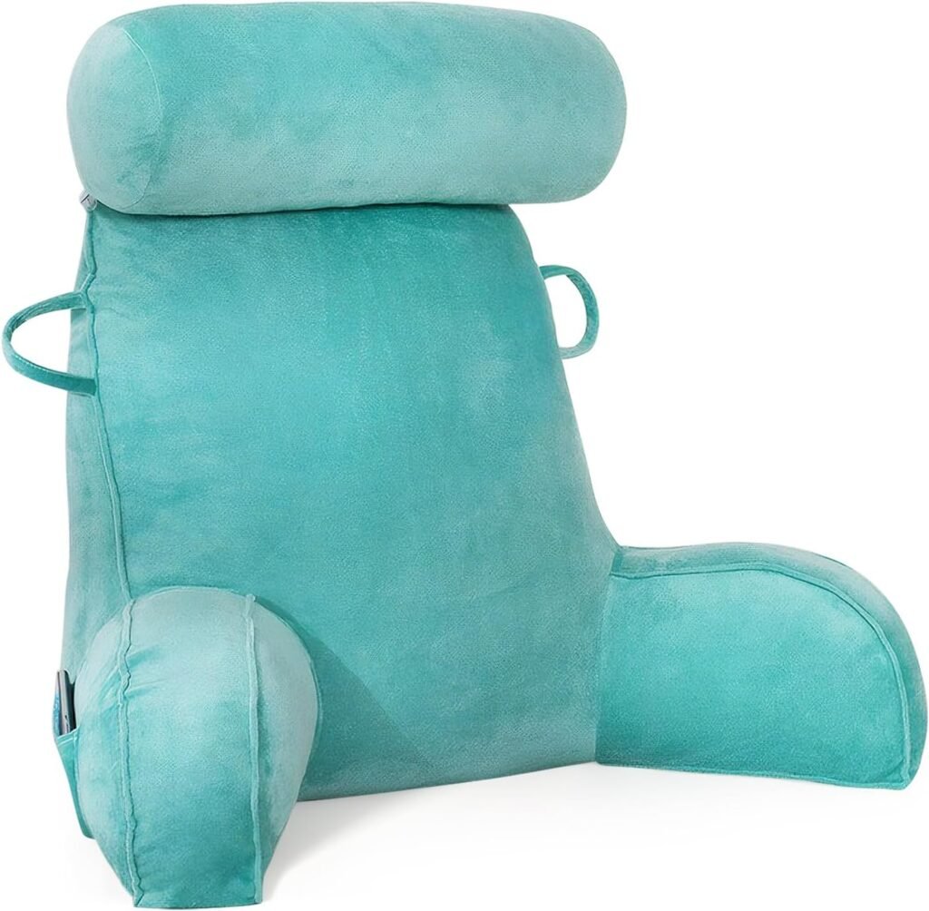 XL ergonomisch leeskussen met nekrol en traagschuim rugsteun voor bed en bank 75x65 cm blauw voor lezen en tv-kijken