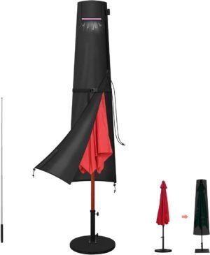 Waterdichte parasolhoes 420D Oxford stof voor parasol Ø 2-3 meter met UV en weerbestendige bescherming en stok voor tuin gebruik