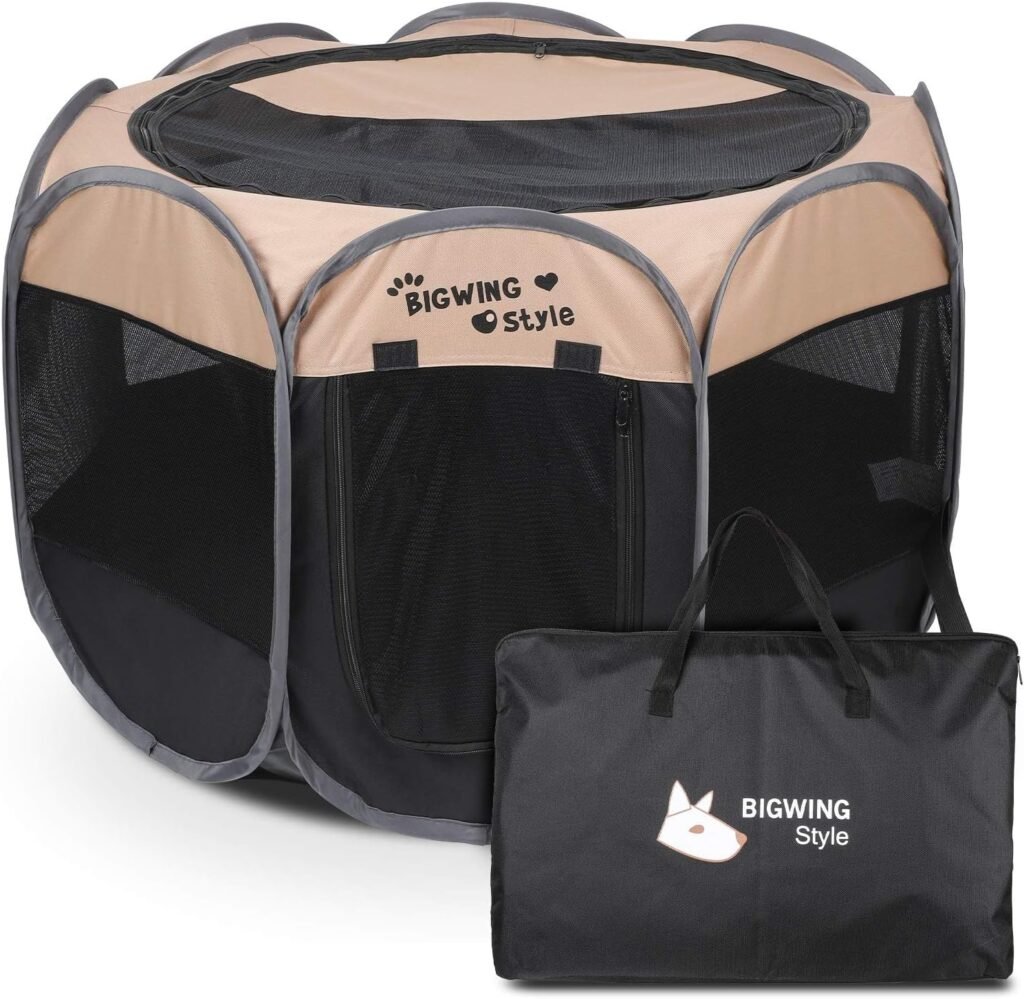 Opvouwbare puppy box kennel tent beige 91x91x58 cm waterdicht ademend mesh draagbare dierenren binnen buiten
