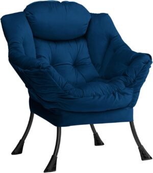 Relax fauteuil met armleuningen donkerblauw – lounge stoel met stalen frame voor woonkamer en slaapkamer – comfortabele lees- en ontspanningsstoel