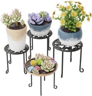 Plantenstandaard set 4 metaal zwart bloempothouder plantenrek binnen buiten balkon tuin decoratie compacte pot standaard