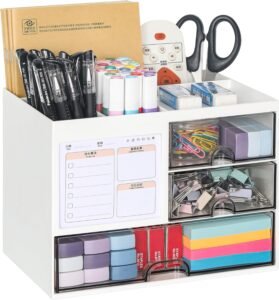 Bureau organizer met laden – Pennenhouder bureau organizer – Ladeverdeler kantoor en thuis – 3 compartimenten wit