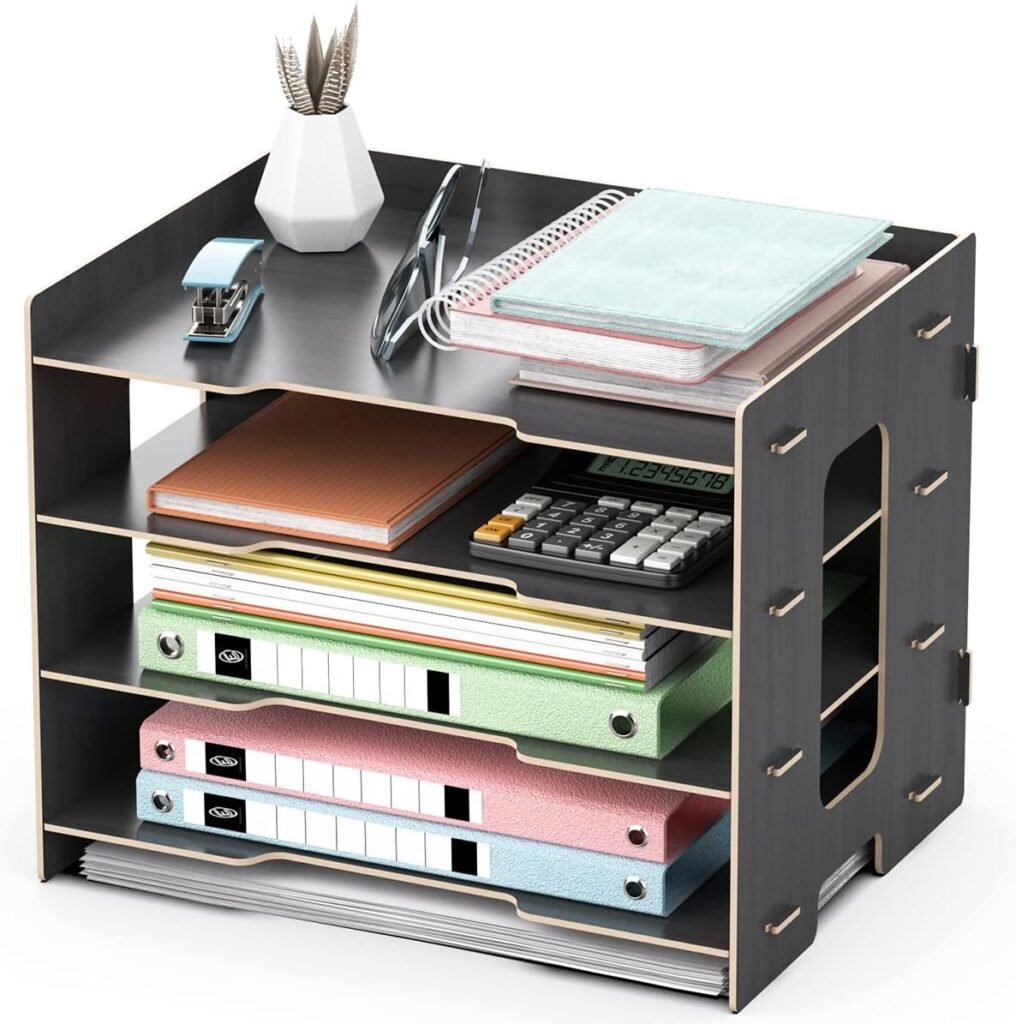 A4 bureaurek 4 laags document organizer zwart bureau opberger papieren mappen brieven kantoor thuis stabiele documentenbak desk tidy