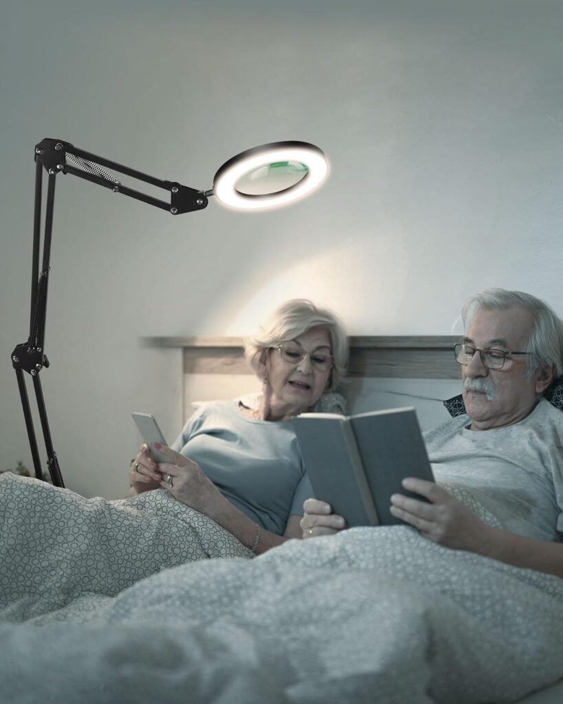 Vergrootlamp met licht en uitschuifbare arm 10x vergroting klemvergrootglas verstelbare LED verlichting 5 kleurmodi stabiele bureaubevestiging gedetailleerd zicht