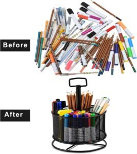 Bureau Organizer Mesh 360° Draaibaar – Pennenhouder Bureau Opberger – Desktop Opbergsysteem – 4 Compartimenten Zwart