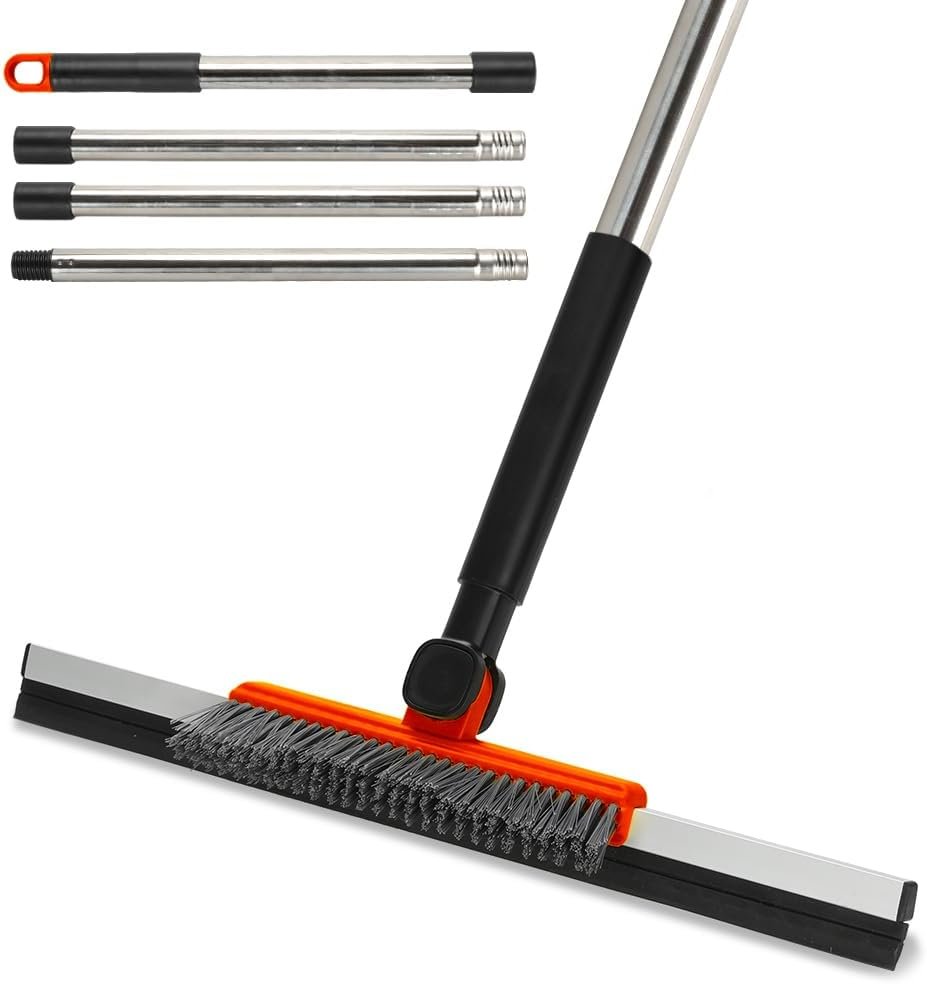 Vloerwisser schrobber squeegee 54 inch verstelbaar handvat met voegenborstel badkamer keuken tegels glas vloerreiniger multifunctioneel rood schoonmaaktool
