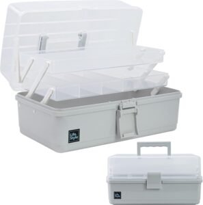 Opbergbox met 3 Lagen – Kunststof Organizer met 2 Uittrekbare Trays – Opbergdoos met Compartimenten voor Gereedschap, Medicijnen en Hobbyspullen – 33 cm