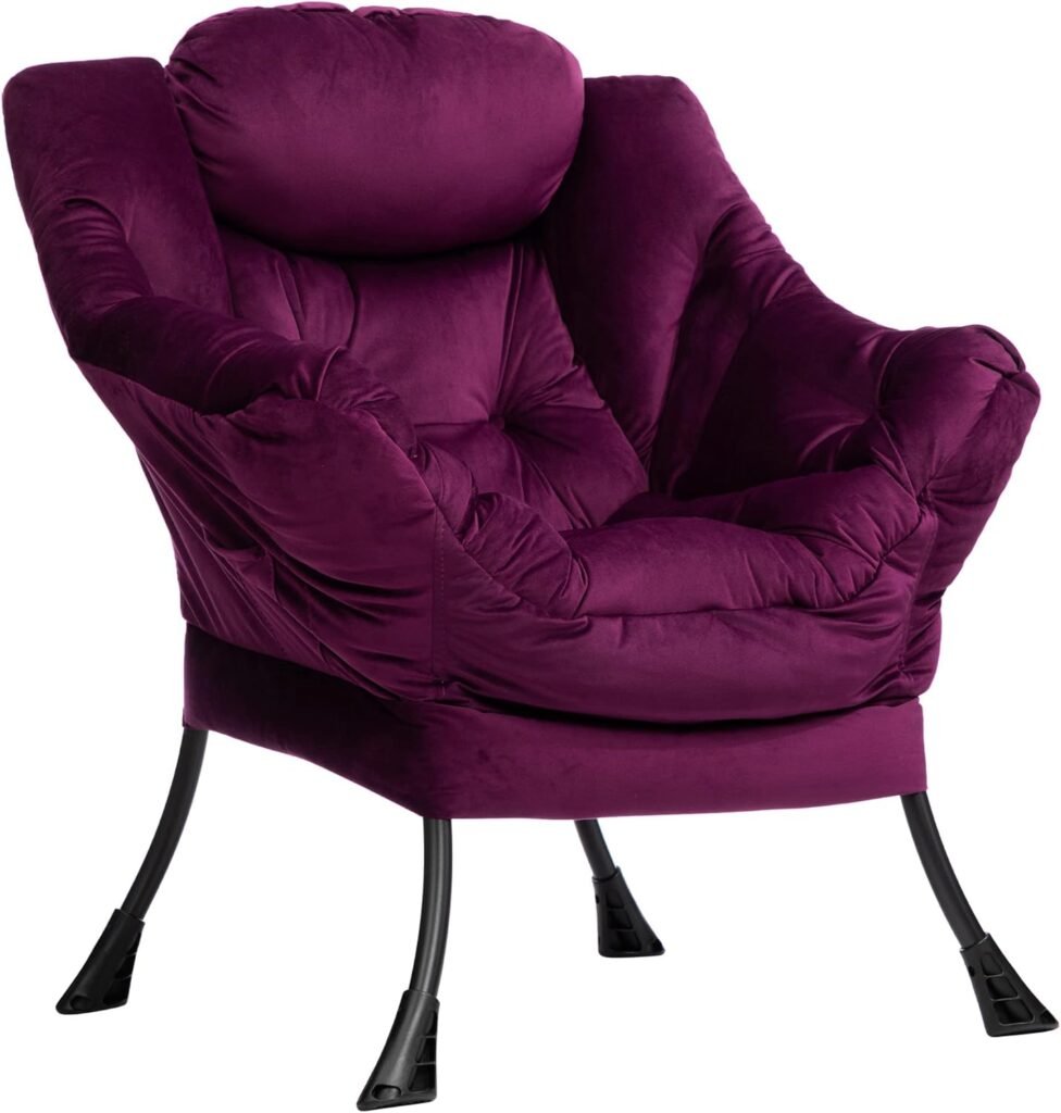 Relaxfauteuil paars met armleuningen stalen frame lounge leesstoel woonkamer slaapkamer comfort fauteuil