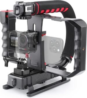 Handstabilisator video stabilizer met hot shoe voor camera en smartphone schokabsorberend voor vloggen en content creatie