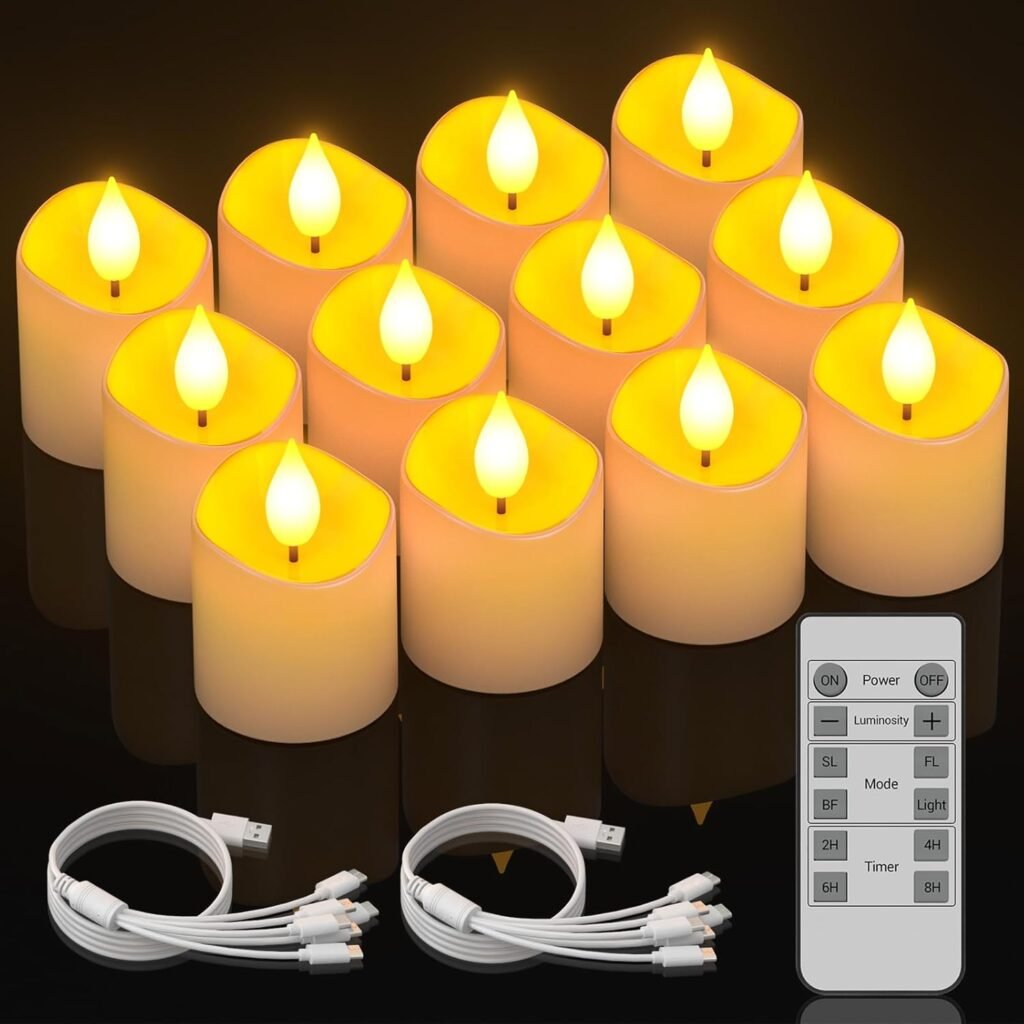 Oplaadbare LED waxinelichtjes set van 12 met afstandsbediening timer en USB-C opladen Ø3,8 cm