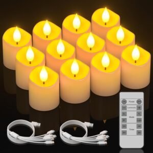 Oplaadbare LED waxinelichtjes set van 12 met afstandsbediening timer en USB-C opladen Ø3,8 cm