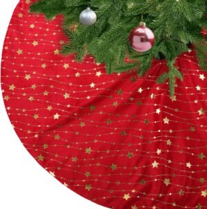 Ronde kerstboomdeken rood pluche met sterren patroon voor kerstboomstandaard 78 cm kerstdecoratie boomkleed en sfeermat