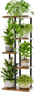 Plantenstandaard 5 Lagen – Bloemenrek voor Binnen en Buiten – Hoek Plantenhouder met Metalen Frame – Bruin 40 x 23,6 x 98 cm