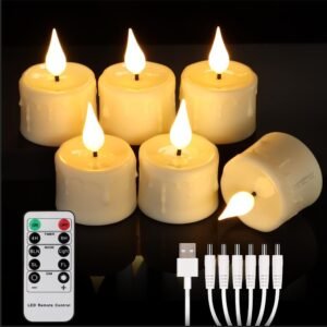 LED Theelichtjes Herlaadbaar Set van 6 – Warm Wit met Afstandsbediening en Timer – Dimbare LED Kaarsen voor Interieurdecoratie en Feestdagen