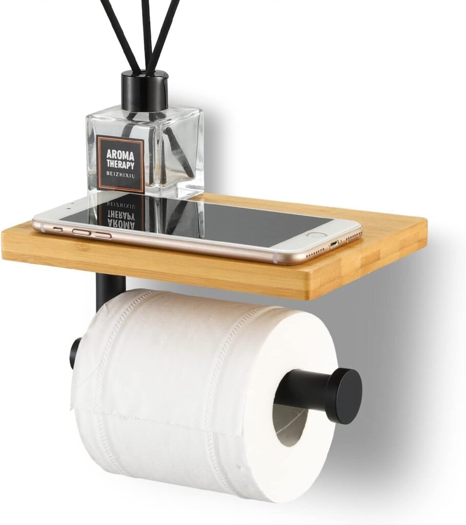 Toiletpapierhouder zwart RVS met plank en opbergrek voor wandmontage badkamer