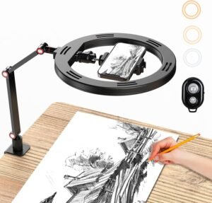 Ringlamp 10 Inch met Telefoonhouder – Dimbare LED Bureaulamp voor Vloggen en Videovergaderen – Afstandsbediening – Geschikt voor Streaming en Selfies
