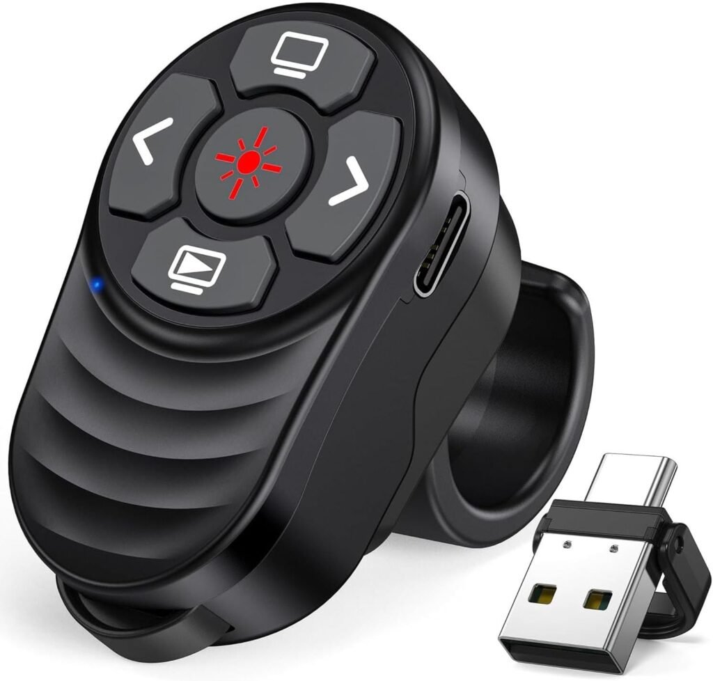 Draadloze presenter ring USB-C 2-in-1 PowerPoint clicker met volume bediening voor Mac laptop en computer presentatie afstandsbediening draagbaar