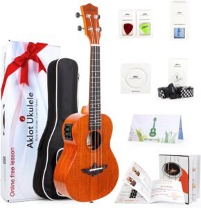Tenor Ukelele 26 inch elektrisch – Starterset beginners met tuner en snaren – Massief mahonie hout compleet pakket – Inclusief gigbag en accessoires