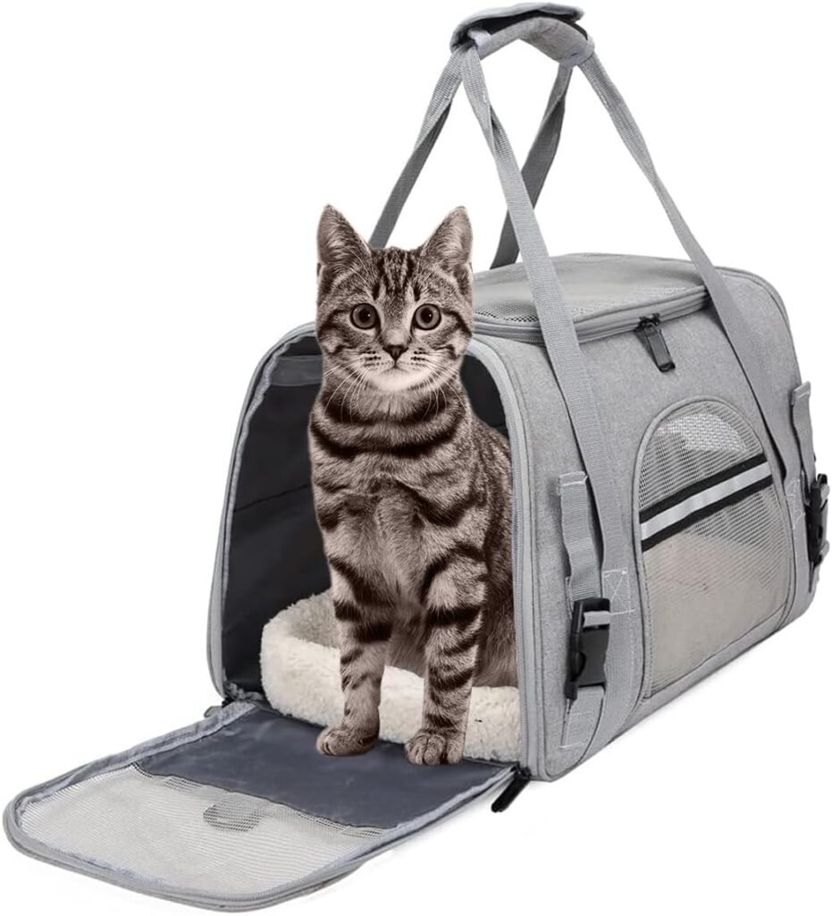 Opvouwbare katten en honden transportbox grijze draagtas met schouderriem voor kleine huisdieren medium vervoer en reisbox