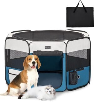 Opvouwbare puppyren M waterdichte hondenren wasbare dierenren met rits grijs blauw camping en reis gebruik kleine huisdieren playpen