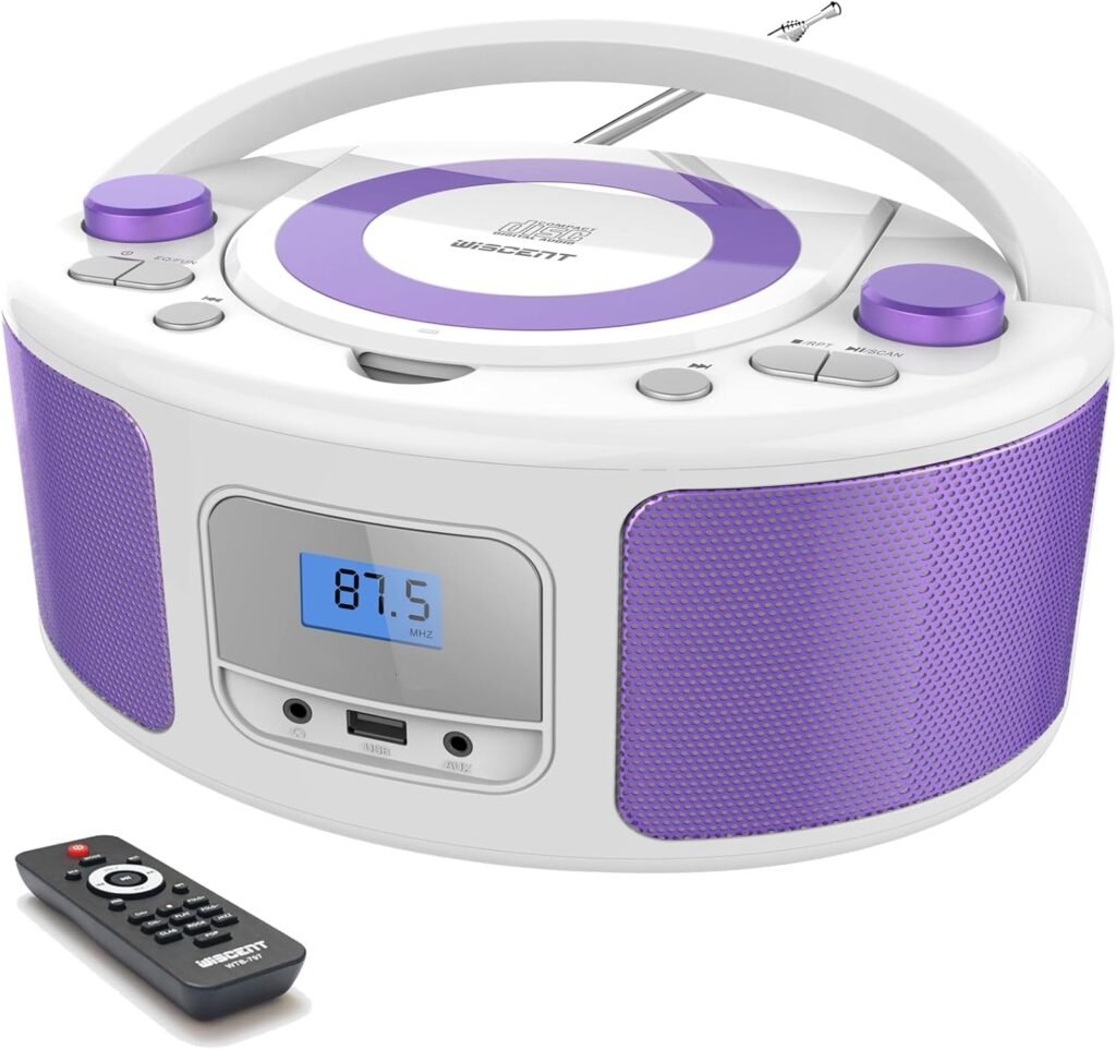 Draagbare CD speler Bluetooth boombox FM radio USB MP3 afspelen CD-R CD-RW compatibel wit paars afstandsbediening compacte muziekspeler