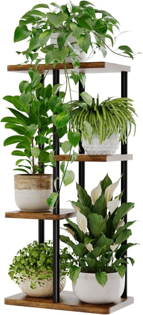 Plantenrek 6 niveaus metalen bloemenstandaard trappenrek voor planten buiten tuin en balkon trapvormige plantenhouder decoratief plantrek stabiele plantenstandaard