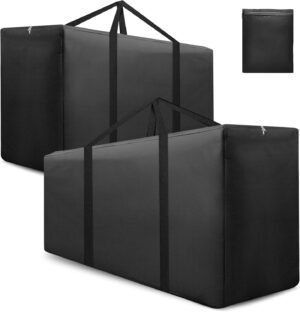 2-Pack waterdichte tuinkussen opbergtas rechthoekig met rits en handgrepen voor tuinmeubels en kerstboom zwart 173x76x51 cm