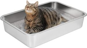 Roestvrijstalen Kattenbak 50 cm – Grote Metalen Kattenbak Voor Katten En Konijnen – Geurvrij Niet-Klevend Oppervlak – Antislip Onderkant