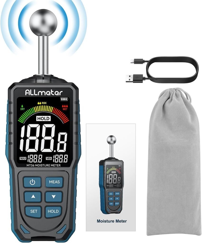 Oplaadbare vochtmeter met kleur LCD display voor muren, vloeren en plafonds met 5-40 mm meetdiepte