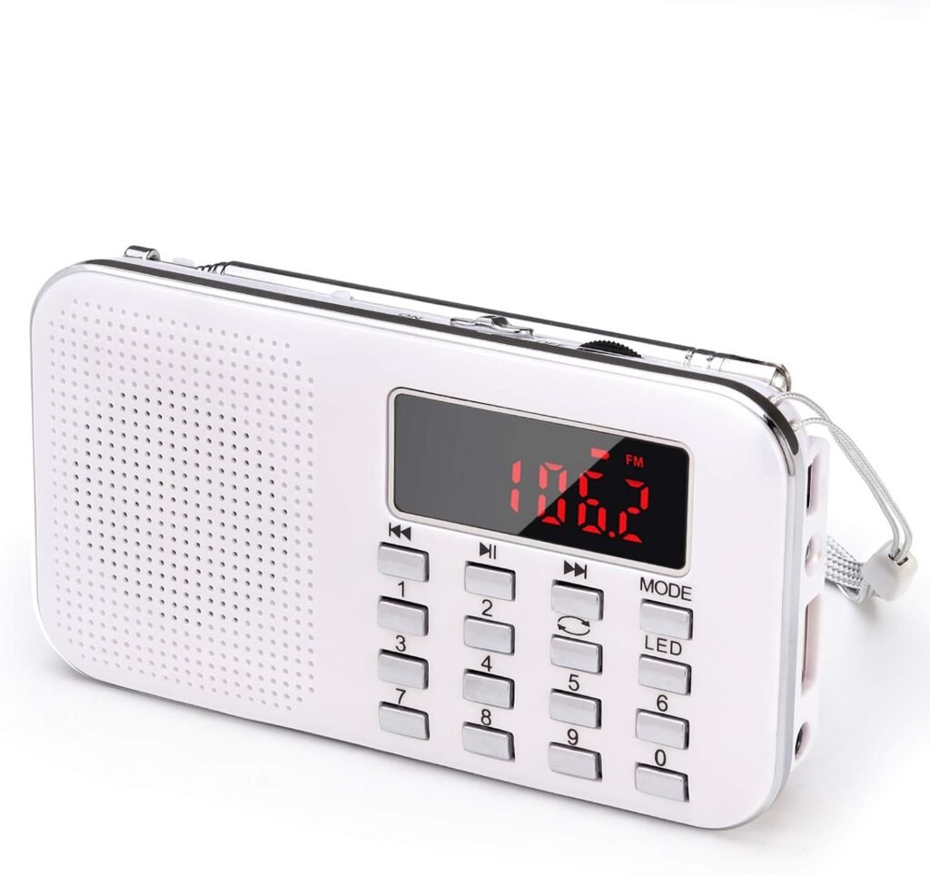Draagbare AM FM radio MP3 USB AUX mini witte transistorradio 1200mAh oplaadbaar automatisch zenders opslaan compact voor thuis en reizen noodradio